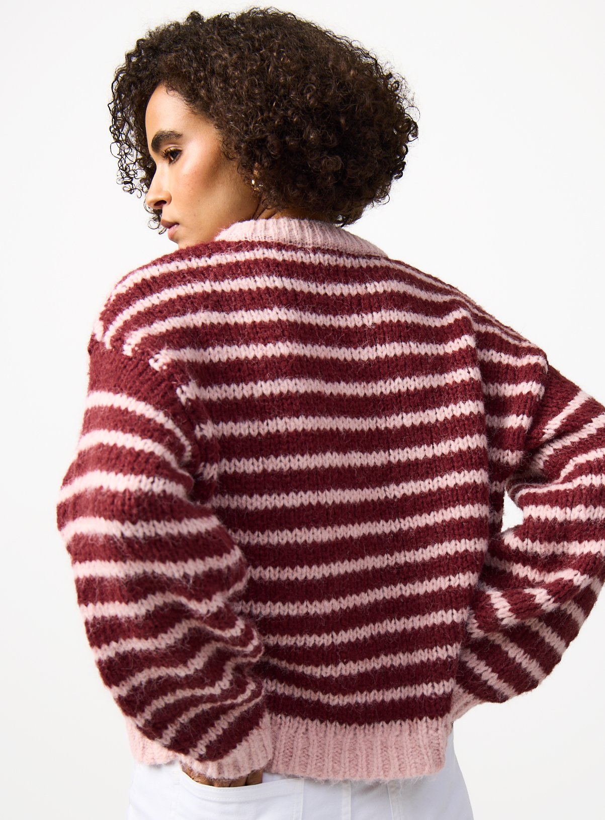 Dark Red Stripe Print Slouch Fit Knitted Jumper XL - Image 4 thumbnail